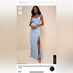 Lulus Utterly Captivating Light Blue Ruffled Sleeveless Maxi dress